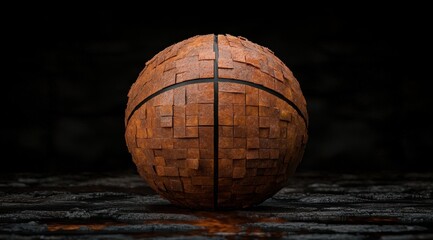 Poster - abstract sphere made of wooden blocks on dark background