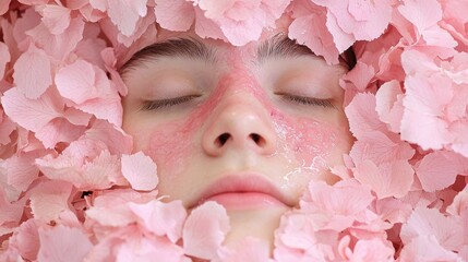 Poster - Peaceful woman's face surrounded by pink flowers