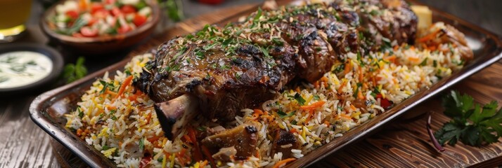 Canvas Print - Traditional Grilled Whole Lamb with Basmati Rice