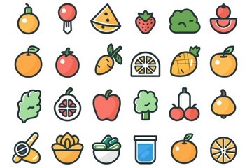 Sticker - A collection of colorful icons representing various fruits and vegetables