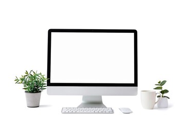 Poster - A computer monitor sitting on a desk with a minimalist background