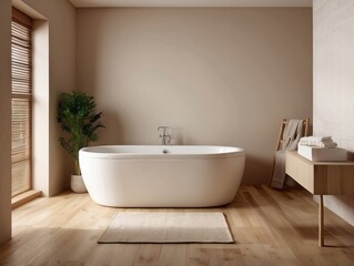 Wall Mural - Modern Bathroom with Freestanding Tub and Wood Floor