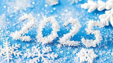 Poster - Snowflakes 2023 winter decoration on a blue background with delicate designs and sparkling details