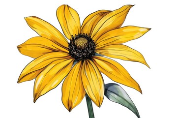 Poster - a simple yet beautiful illustration of a single yellow flower on a clean white background, suitable 