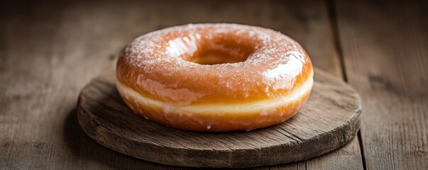 Wall Mural - Glazed donut on wooden board, rustic sweet