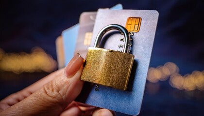 Poster - securing financial information with padlock and credit cards