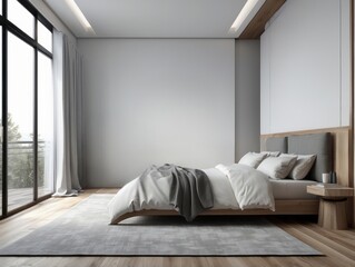 Wall Mural - Minimalist Modern Bedroom with Grey Bed and White Bedding