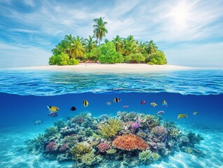 Sticker - Tropical Island Paradise: A Breathtaking Underwater View.