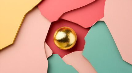 Wall Mural - Abstract Geometric Background with Golden Sphere and Pastel Colors