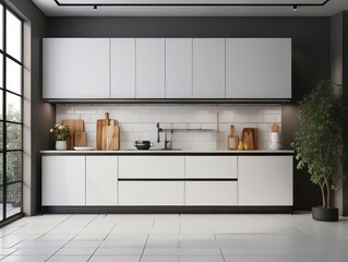 Wall Mural - Modern White Kitchen with Minimalist Design