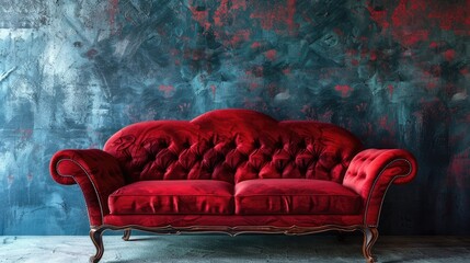 Canvas Print - Crimson Couch Against Wall