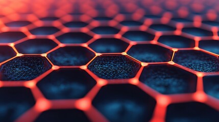 Wall Mural - A close up of a hexagonal pattern with a red and blue color scheme