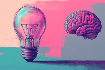 Wall Mural - Brain architecture Memory center Light bulb and brain depicted together symbolizing the intersection of creativity innovation and the power of thought in a conceptual design