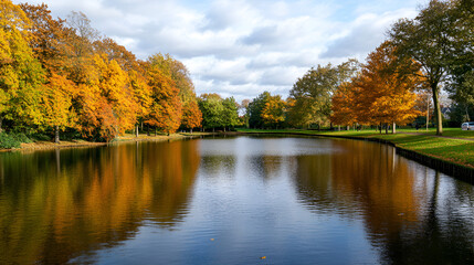 Sticker - Stunning Autumn Colors Reflected in Calm Lake Water