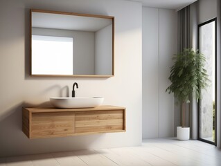 Wall Mural - Modern Bathroom Vanity with Sink, Mirror, and Plant