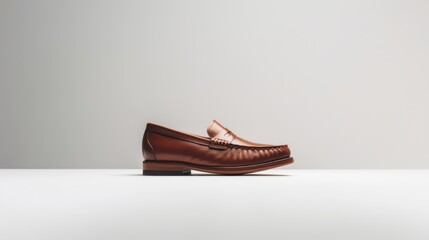 Wall Mural - A stylish pair of brown loafers is showcased against a minimalist backdrop, emphasizing their elegant design and fine craftsmanship for men's fashion enthusiasts