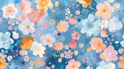 Spring garden in bloom with pastel floral patterns