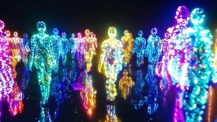 Poster - Vibrant Neon Figures in Dynamic Funk Style Fashion Showcase at Night Generative AI