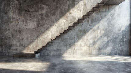 Poster - Contemporary loft studio with concrete floor and staircase on blank wall