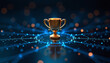 © Quardia Inc. - Trophy Icon with Network Connectivity: A trophy icon embedded in a digital network, symbolizing achievement and success in a connected technological environment.