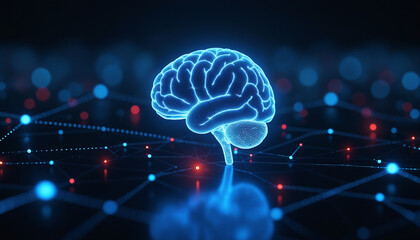 Poster - Brain Icon with Network Connectivity: A brain icon embedded in a digital network, symbolizing artificial intelligence, machine learning, and cognitive computing in modern tech.