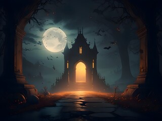 Wall Mural - Halloween Pumpkin Ghost Night Fantasy Illustration