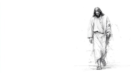 Wall Mural - Messiah. Sketch of a man on a white background. Copy space.