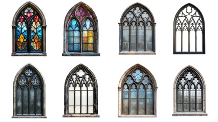 Glass windown Gotic style 8 type on transparent background.	
