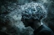 © Leo Rohmann - Brain function Brain Impulse Surreal conceptual portrait of a man with a stormy head symbolizing turbulent thoughts inner conflict and the complexity of emotional expression