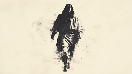 Wall Mural - Messiah. Jesus Christ in the smoke. Black and white image with copy space.