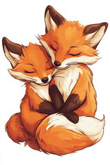 Wall Mural - fox cute animals couple love art illustration furry wildlife pets cartoon nature orange friendship character hugging affection playful adorable 