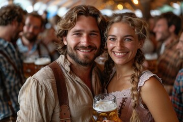 Wall Mural - Festive tradition: Oktoberfest, highlighting the rich heritage of bavaria through vibrant parades, authentic german food, joyful clinking of steins, marking a time of merriment and cultural pride