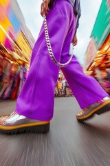 Sticker - Bold Street Style: Vibrant Purple Pants and Trendy Footwear