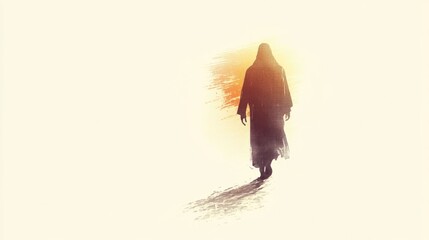 Wall Mural - Silhouette of the Messiah walking. Digital watercolor painting.