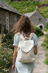 Sticker - Casual Summer Fashion: Elegant Backpack and Dress Look