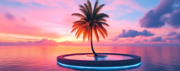 Wall Mural - Solitary palm tree on circular platform at