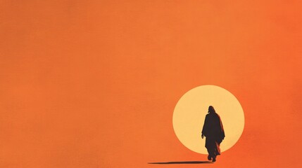 Resurrection. Silhouette of a man walking in front of the sun.