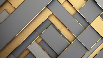 Poster - Modern abstract design with interlocking gray and gold geometric shapes.