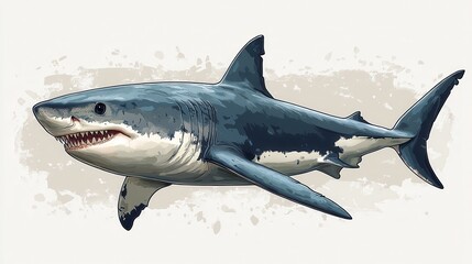 Detailed shark illustration on plain white backdrop