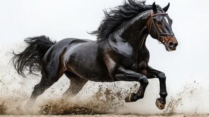 Equine in motion on white background