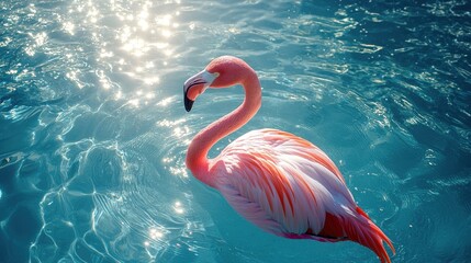 Wall Mural - Flamingo floating in pool water, plain white