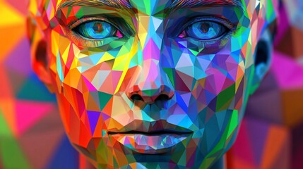 Fototapete - Abstract Polygonal Face with Vibrant Colors