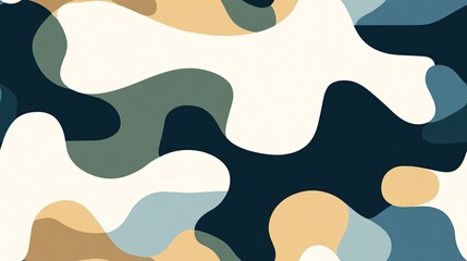 Poster - Abstract Organic Shapes: A seamless pattern of overlapping, organic shapes in a muted color palette of blue, green, beige and white.  This versatile and modern design can be used for backgrounds
