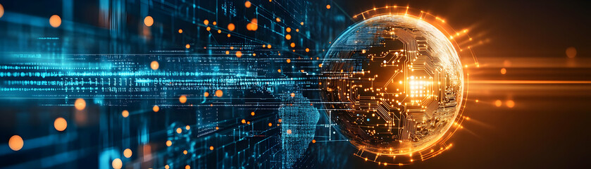 AI Powered Globe and Coin Concept: Abstract Vector Illustrating Global Impact of AI on Cost Management and Technology with Circuitry Patterns on White Background