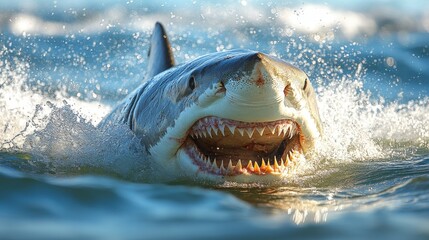 Great white shark attack scene, isolated on white