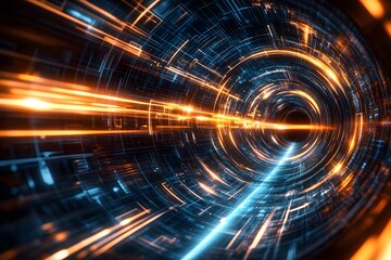 Poster - Abstract Digital Tunnel with Glowing Lights