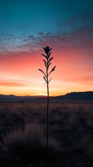 Wall Mural - Lone tree in desert landscape at sunset