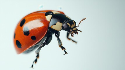 Wall Mural - Ladybug in flight on white background