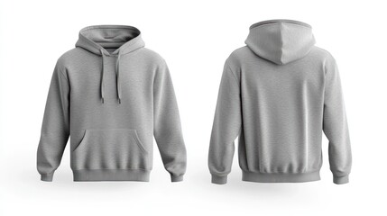 Wall Mural - A gray hoodie displayed from the front and back, showcasing its design and features.