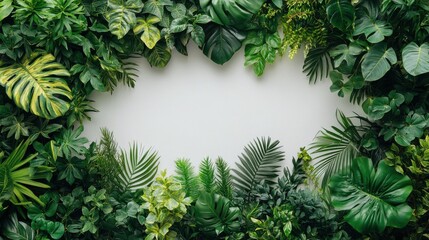 Poster - Lush rainforest plants on white background